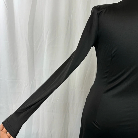 NWT Women’s Long Sleeve V-Neck Side Slit Dress Black Size M - Picture 5 of 6